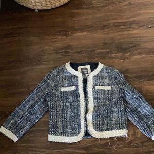 Blue + White Anthracite crop blazer
